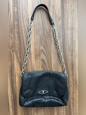 Elliott Lucca Black Woven 100% Leather Chain Strap Crossbody